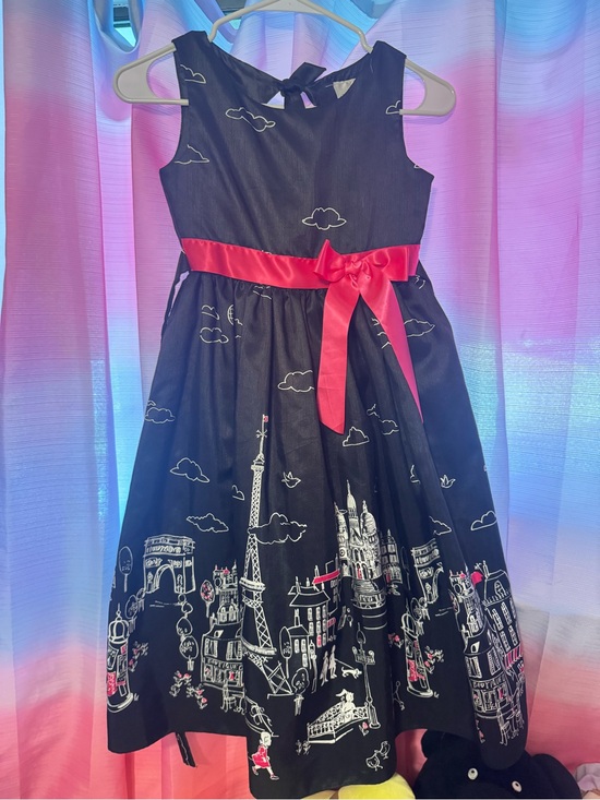 Rare Editions Other - Rare Editions Black Paris Skyline Dress with Pink Sash